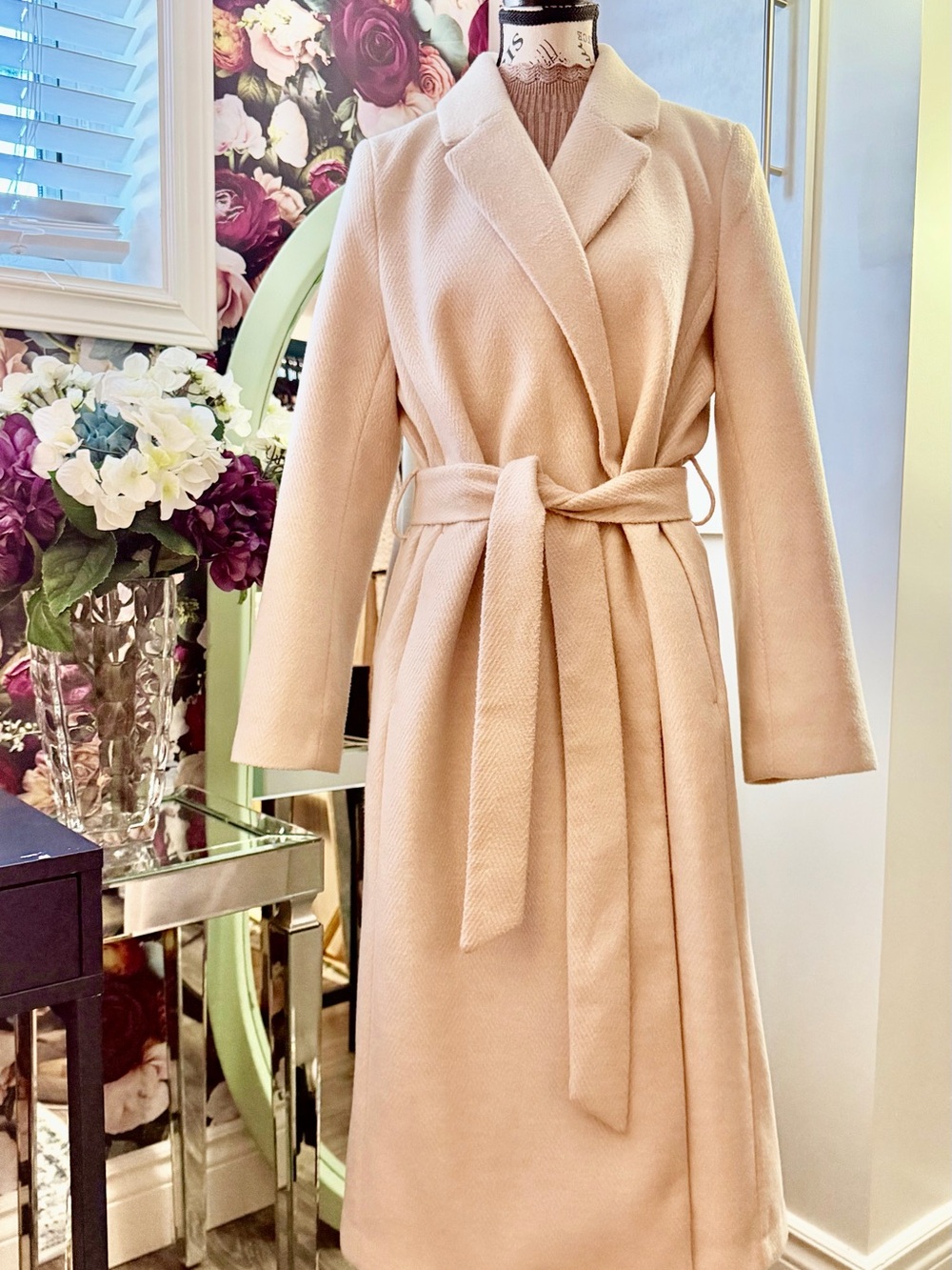 H&M Pale Beige Long Belted Wrap Robe